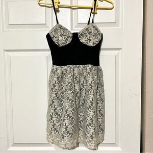 Poof black with white lace mini dress size Large